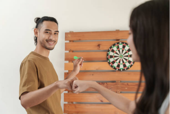 Dart board showing repeated hit patterns for skill feedback