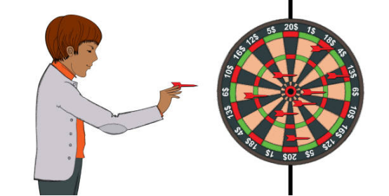 Close-up of Dart board showing concentrated hit distribution and pattern analysis